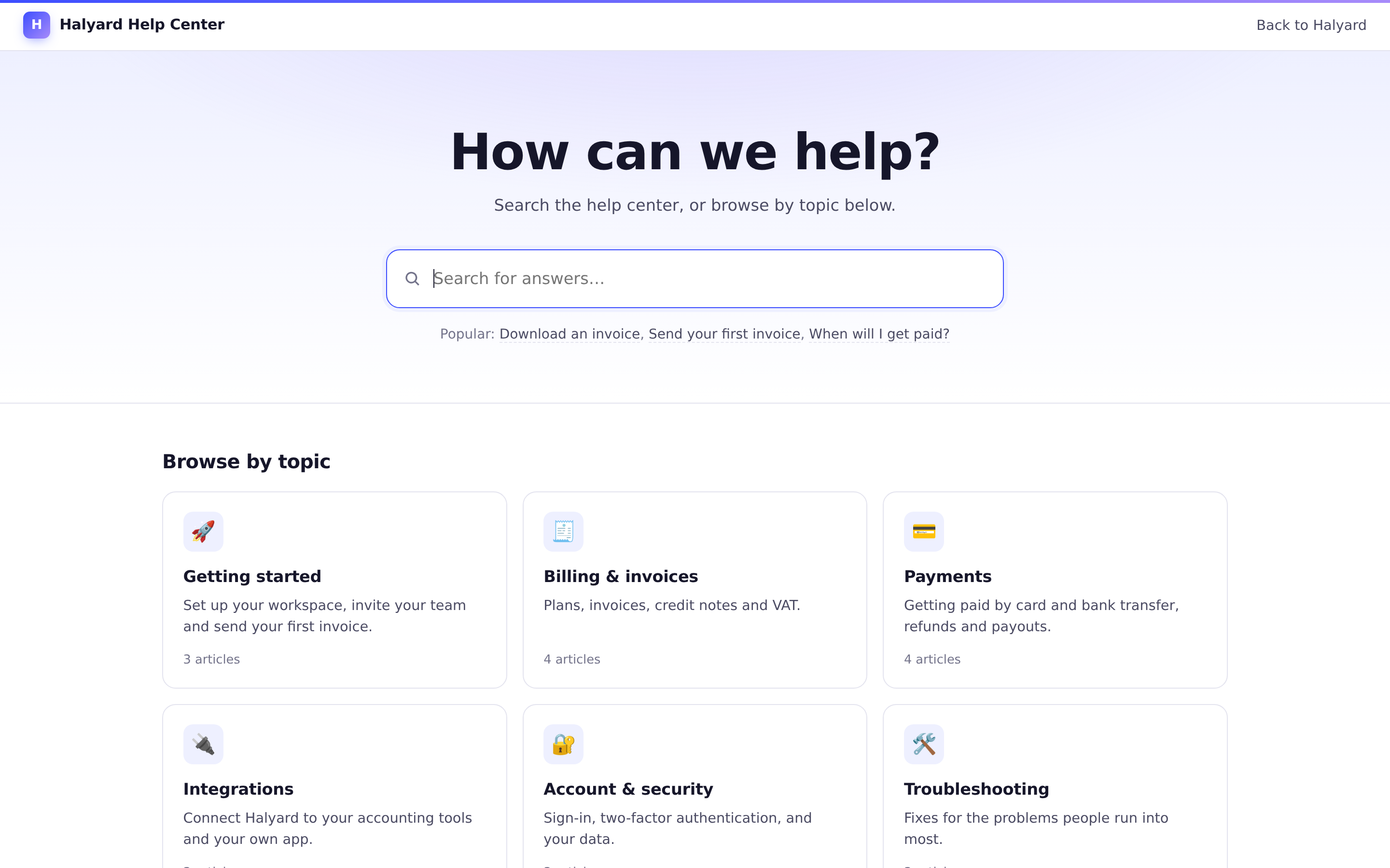 A help centre home page