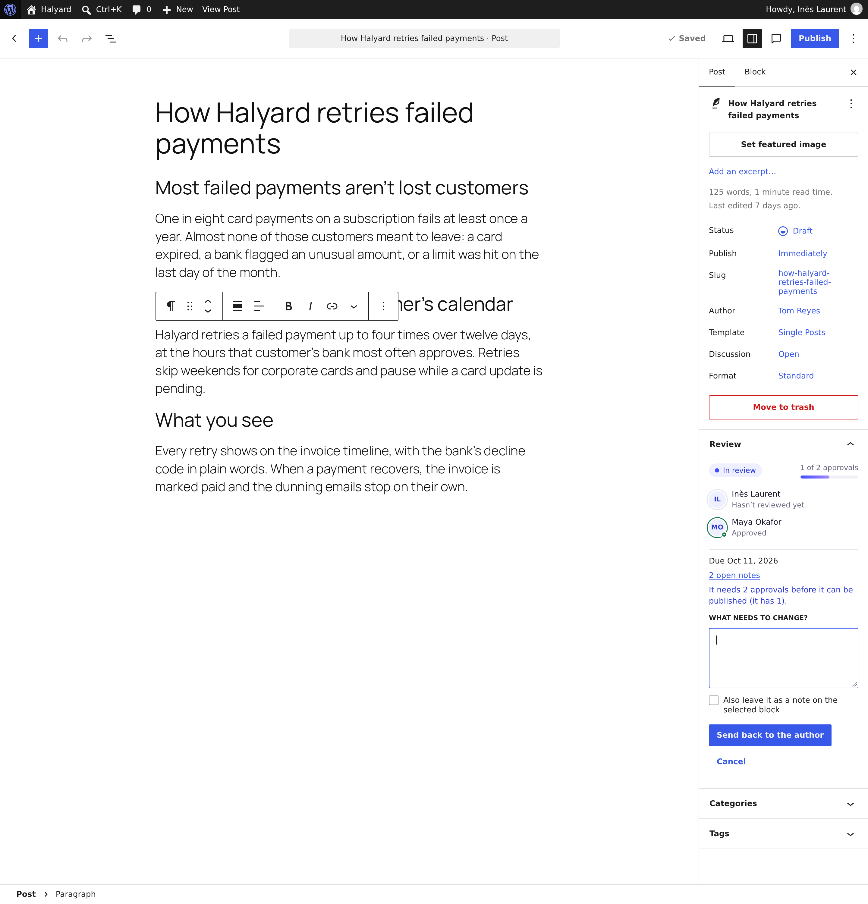 Requesting changes from the editor