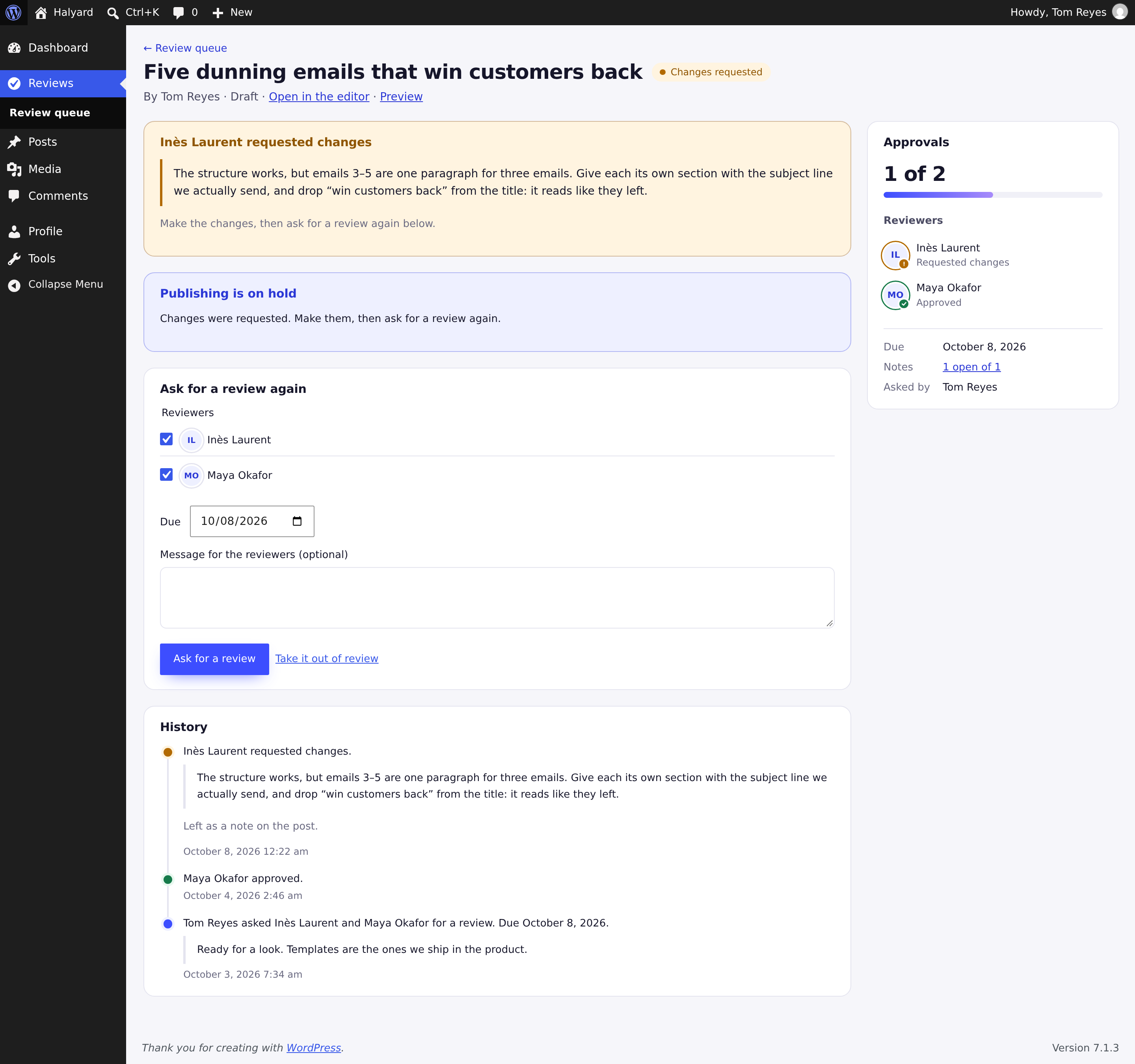 The review screen